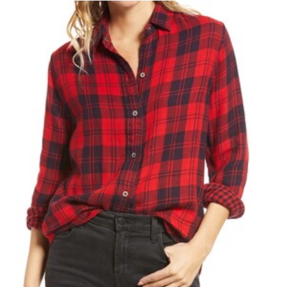 Faherty Brand Organic Cotton Reversible Belmar Shirt - Red / Black Plaid - Picture 1 of 3